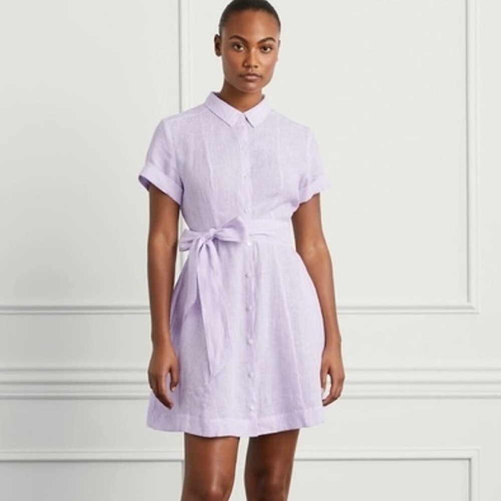 Hill House Home Lilac Purple Stripe Laura Pinstripe Linen Shirt Dress Small - Picture 2 of 8